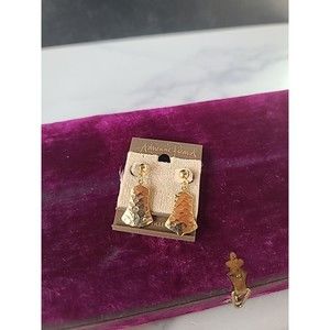 Adrienne Picard Pierced Hammered Dangling Earrings NOS 14KT GF POSTS